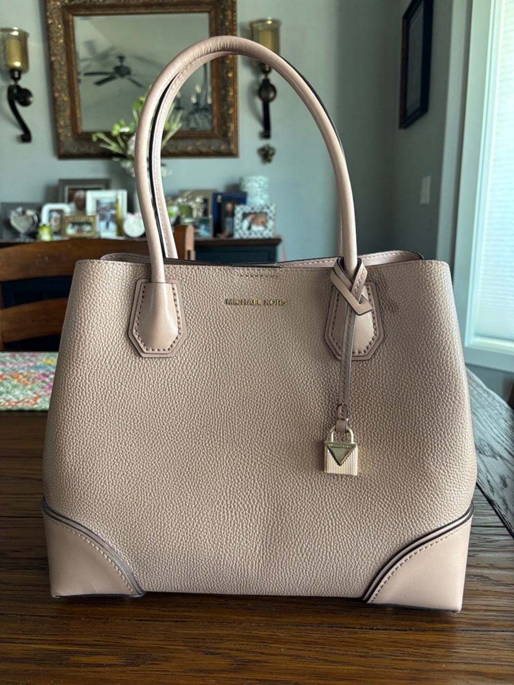Michael Kors Blush Pebbled Leather Satchel with Gold Charm
